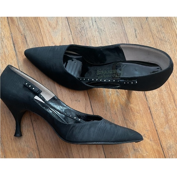 Vintage 1960s Go Steady With Fiancées Pointy Black Heels - size 7 AA - Picture 1 of 9